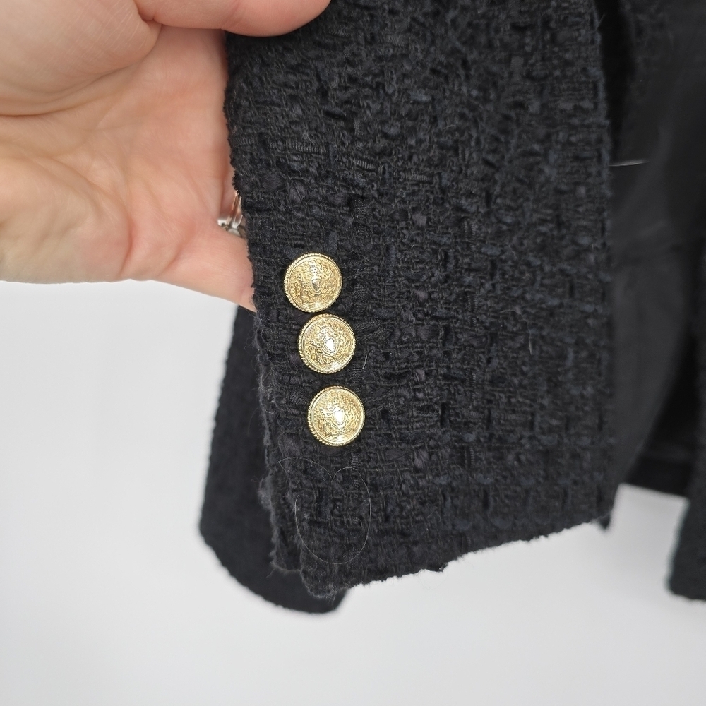 Zara black gold double breasted tweed blazer jacket classie size small - Picture 5 of 8